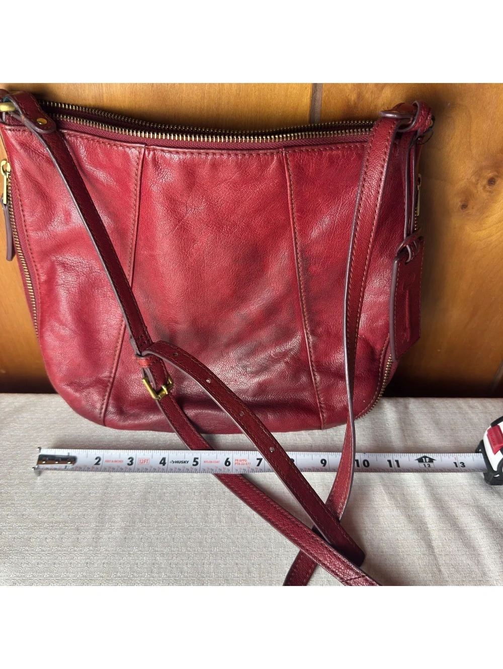 Fossil Red Leather Crossbody Vintage Distressed Patina Convertible Suede Bottom